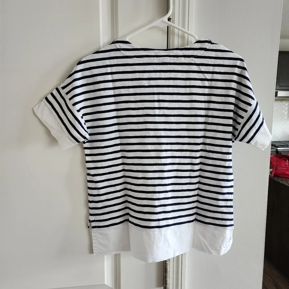 J. Crew Swingy Striped Poplin Lace Up Sailor T-Shirt Size XS